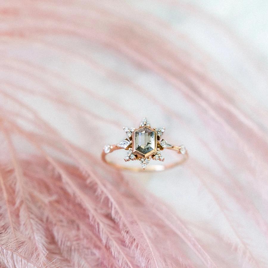 Lumi Salt and Pepper Hexagon Rose Cut Diamond Ring