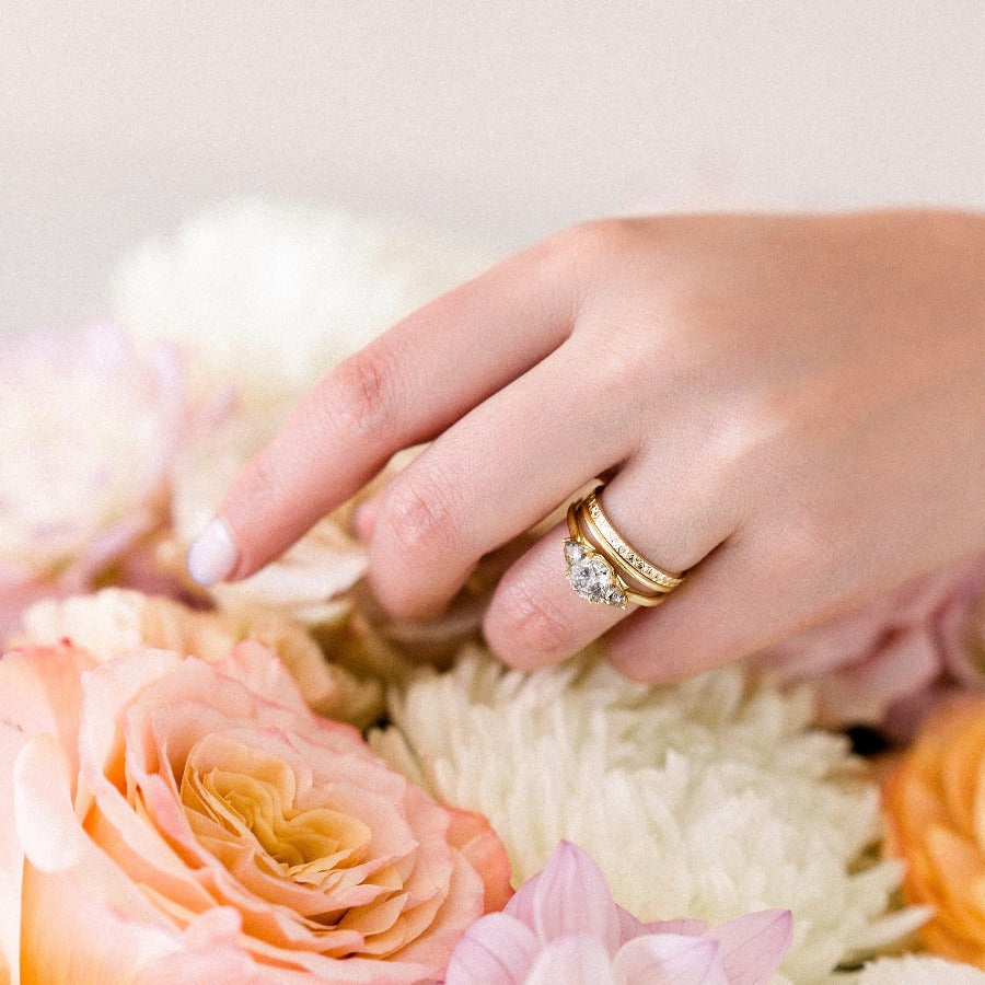 Drei Three Stone Salt and Pepper Diamond Ring