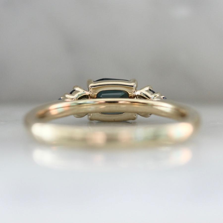 Victory Lap Teal Cushion Cut Sapphire Ring