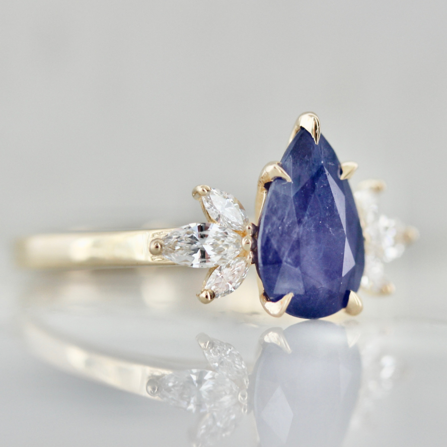 Violet Sugar Pear Cut Opalescent Sapphire Cluster Ring