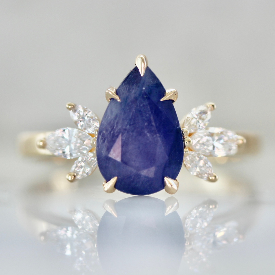 Violet Sugar Pear Cut Opalescent Sapphire Cluster Ring