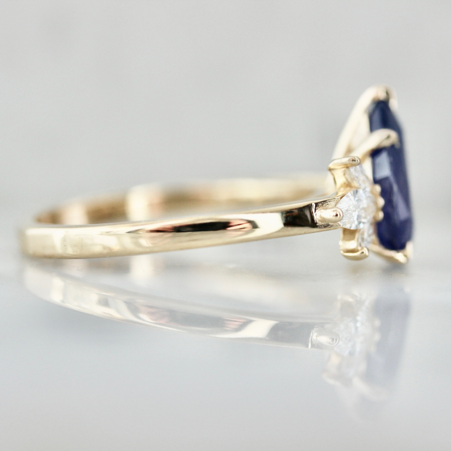 Violet Sugar Pear Cut Opalescent Sapphire Cluster Ring