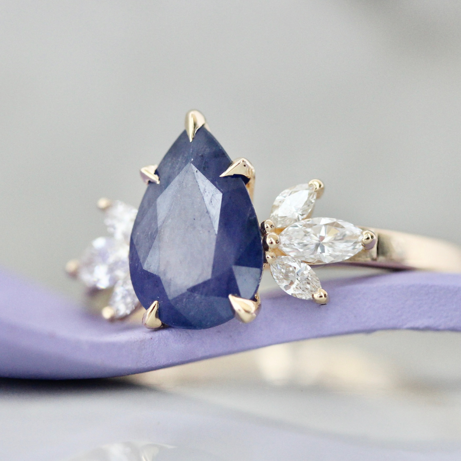 Violet Sugar Pear Cut Opalescent Sapphire Cluster Ring