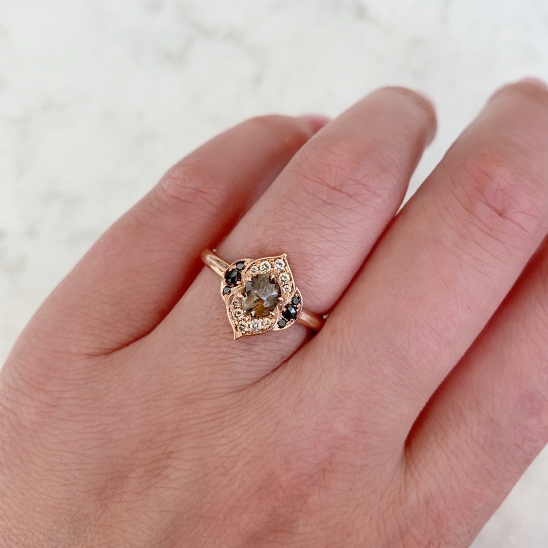 
            Aimee Kennedy Ring Current Ring Size 6.75 Dahlia Diamond Rose Gold Diamond Ring