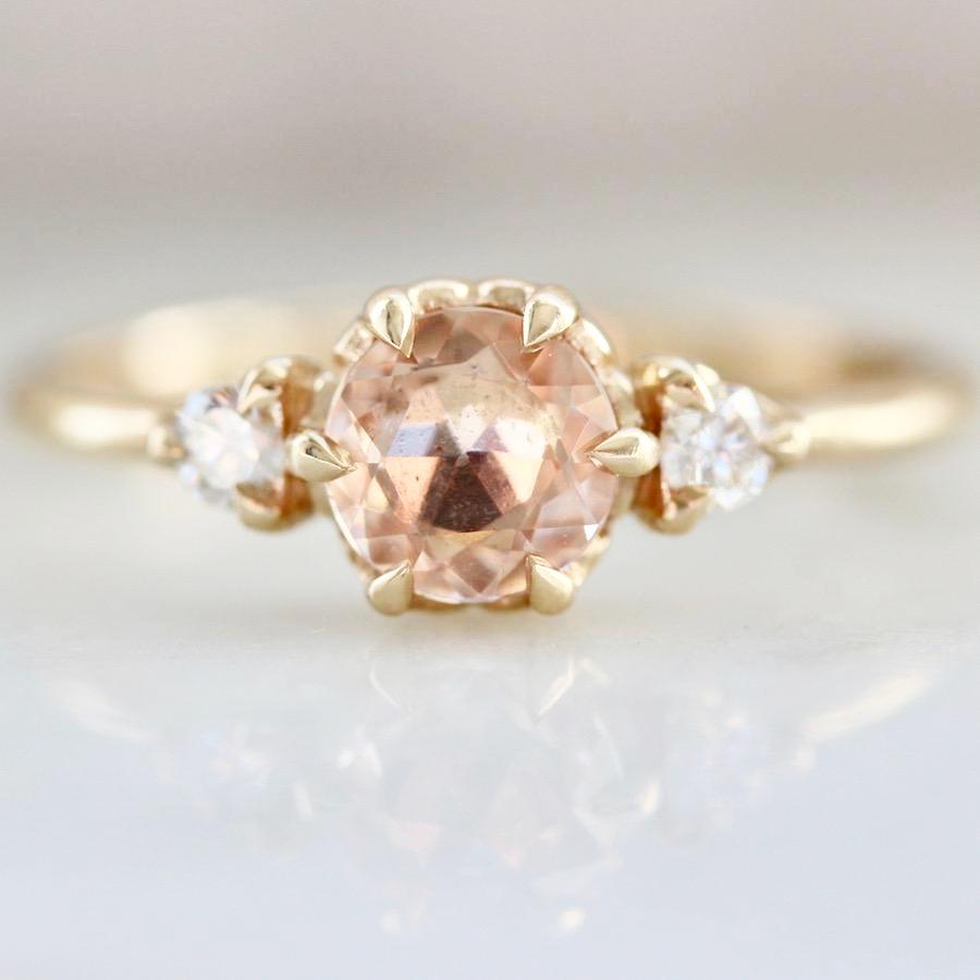 Aimee Kennedy Ring Current Ring Size 6.75 Everlasting Peach Sapphire & Diamond Ring