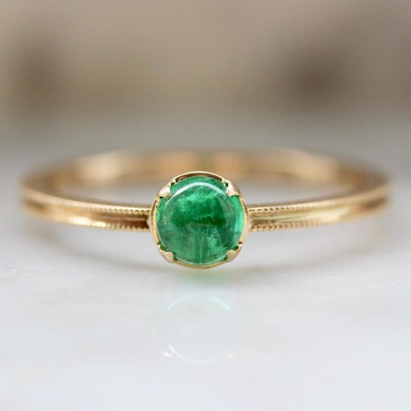 
            Elliot Gaskin Ring Current Ring Size 6.75 Chante Green Emerald Cabochon Ring