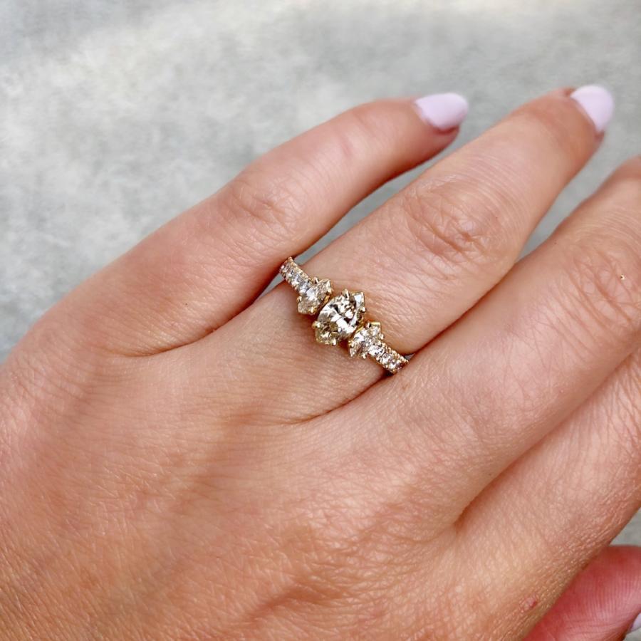 Elliot Gaskin Ring Hera Three Stone Champagne Marquise Ring