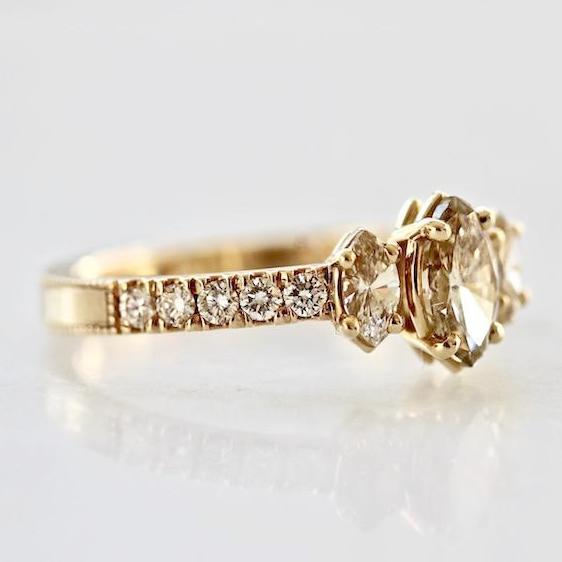 Elliot Gaskin Ring Three Stone Champagne Marquise Ring