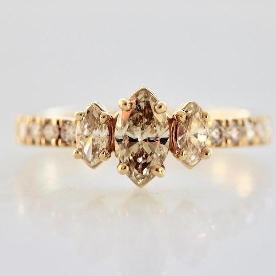 Elliot Gaskin Ring Three Stone Champagne Marquise Ring