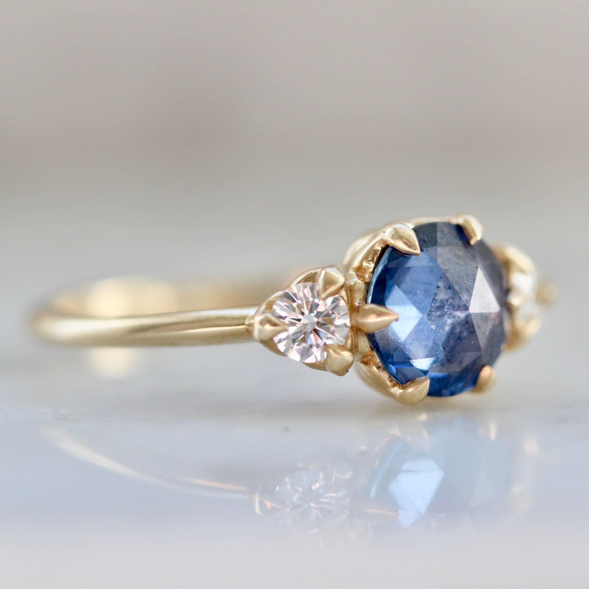 Cici Blue Rose Cut Sapphire & Diamond Ring - Gem Breakfast