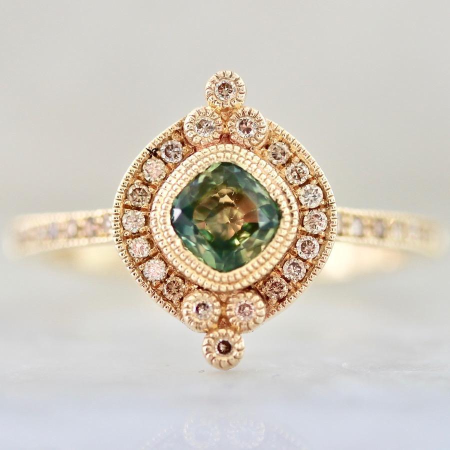 Emily Gill Ring Current Ring Size 7 Maggie Cushion Cut Green Sapphire &  Diamond Ring