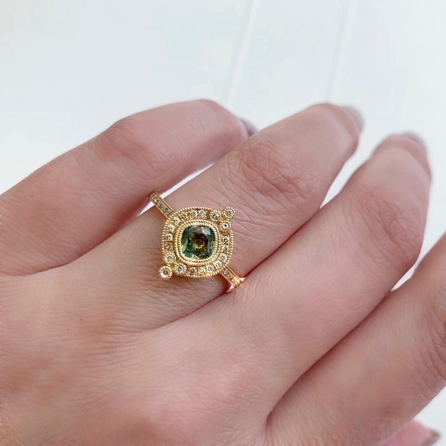 Emily Gill Ring Current Ring Size 7 Maggie Cushion Cut Green Sapphire &  Diamond Ring
