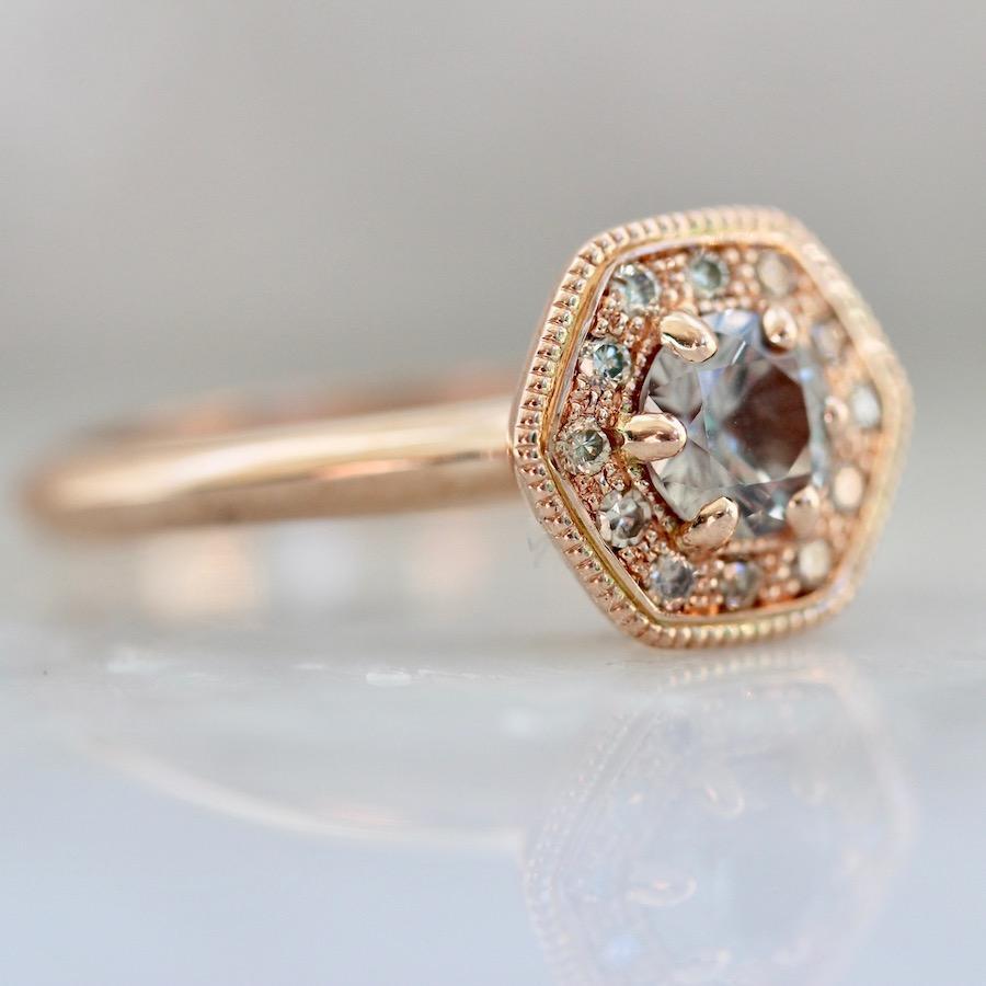 
            Emily Gill Ring Hattie Honeycomb Peach Sapphire &amp; Rose Gold Ring