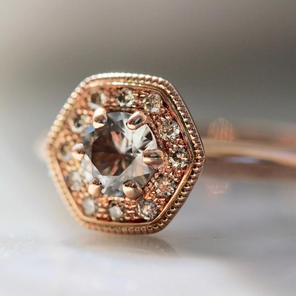 Emily Gill Ring Hattie Honeycomb Peach Sapphire & Rose Gold Ring