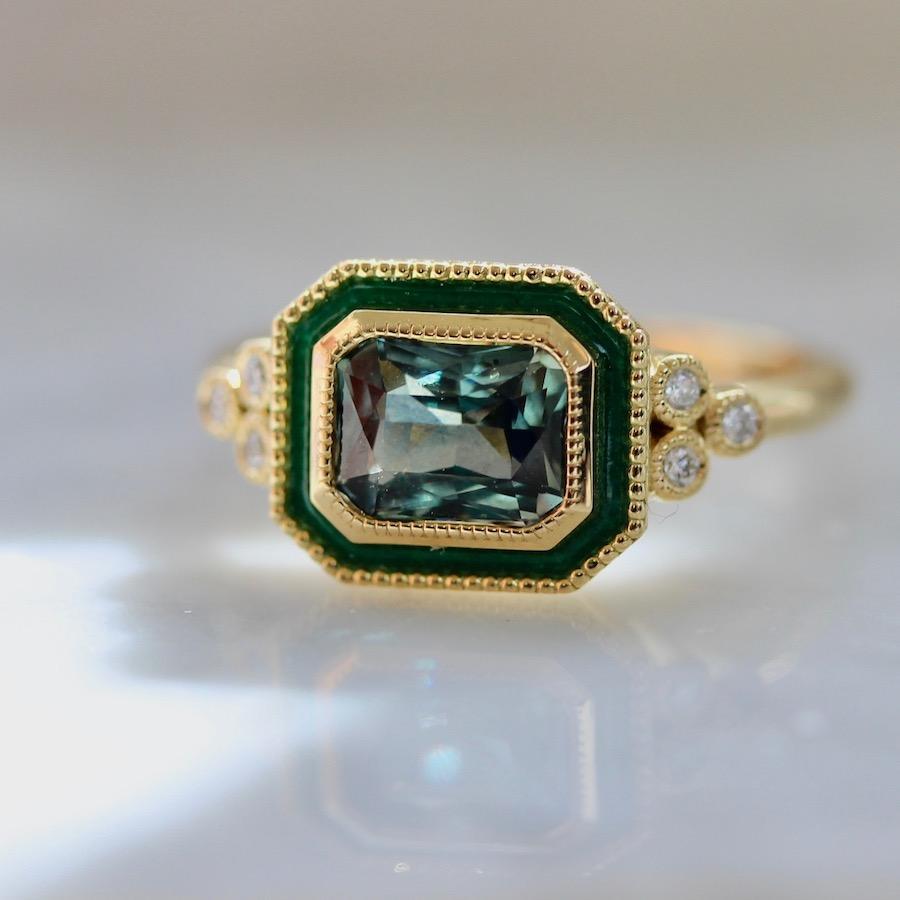 Emily Gill Ring Isolde Teal Sapphire & Enamel Ring in Yellow Gold