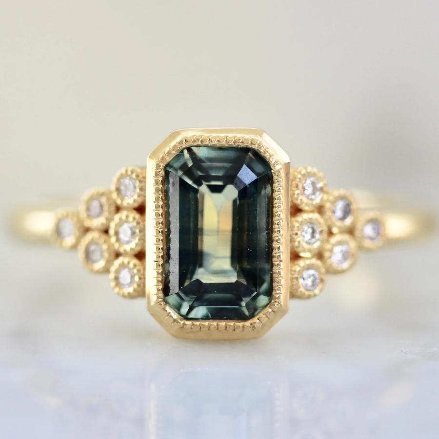 Emily Gill Ring Yves Green Sapphire & Diamond Ring in Yellow Gold