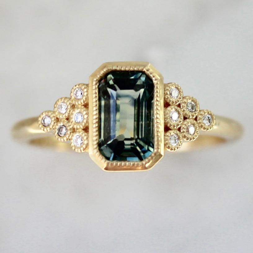 
            Emily Gill Ring Yves Green Sapphire &amp; Diamond Ring in Yellow Gold