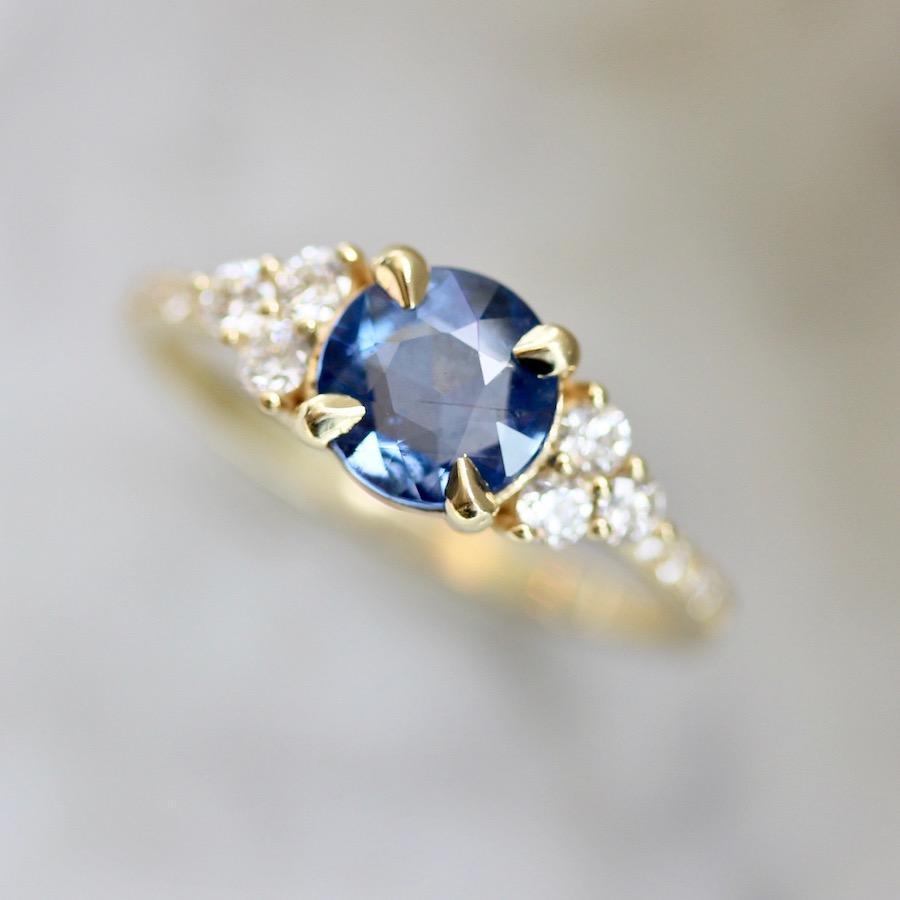Gem Breakfast Bespoke Ring Blue Spritz Rose Cut Blue Sapphire & Diamond Ring