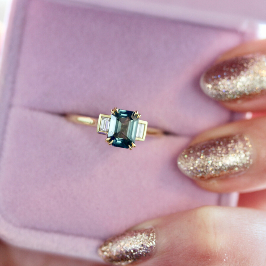 Camilla Green Sapphire and Diamond Ring in Yellow Gold