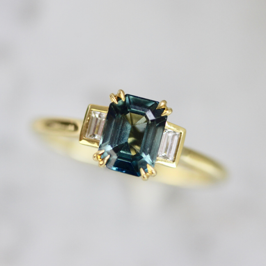 
            Camilla Green Sapphire and Diamond Ring in Yellow Gold
