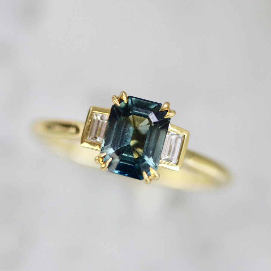 Camilla Green Sapphire and Diamond Ring in Yellow Gold