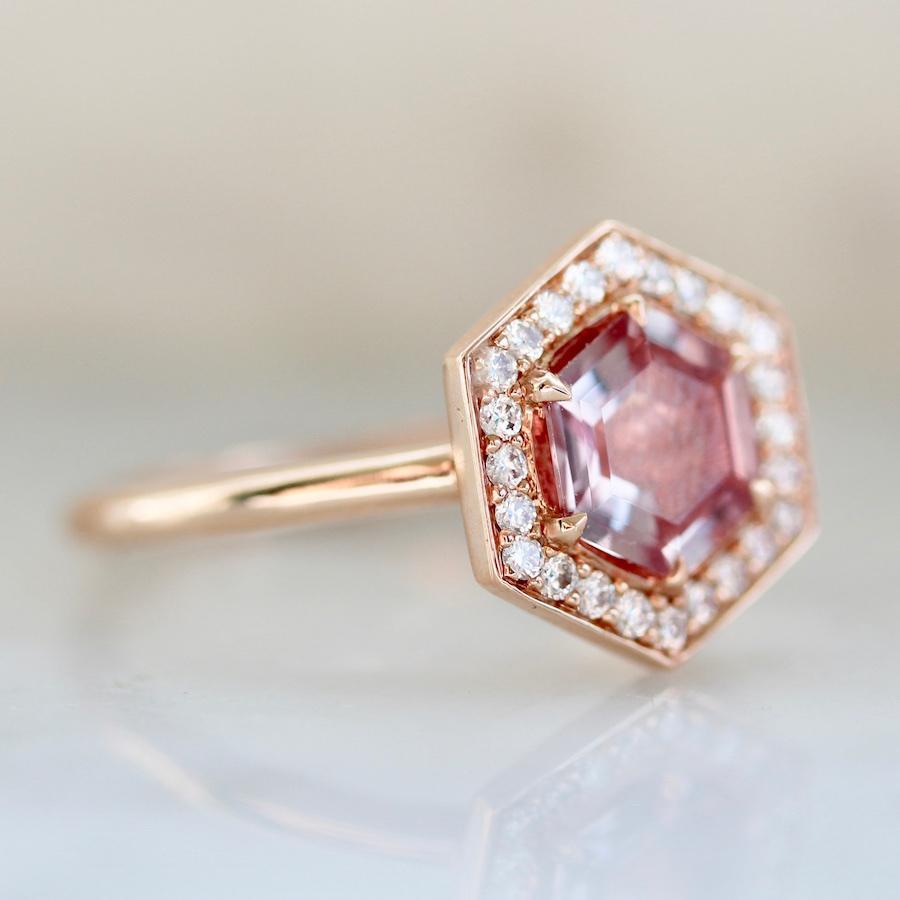 
            Clover Hexagon Cut Pink Sapphire Ring