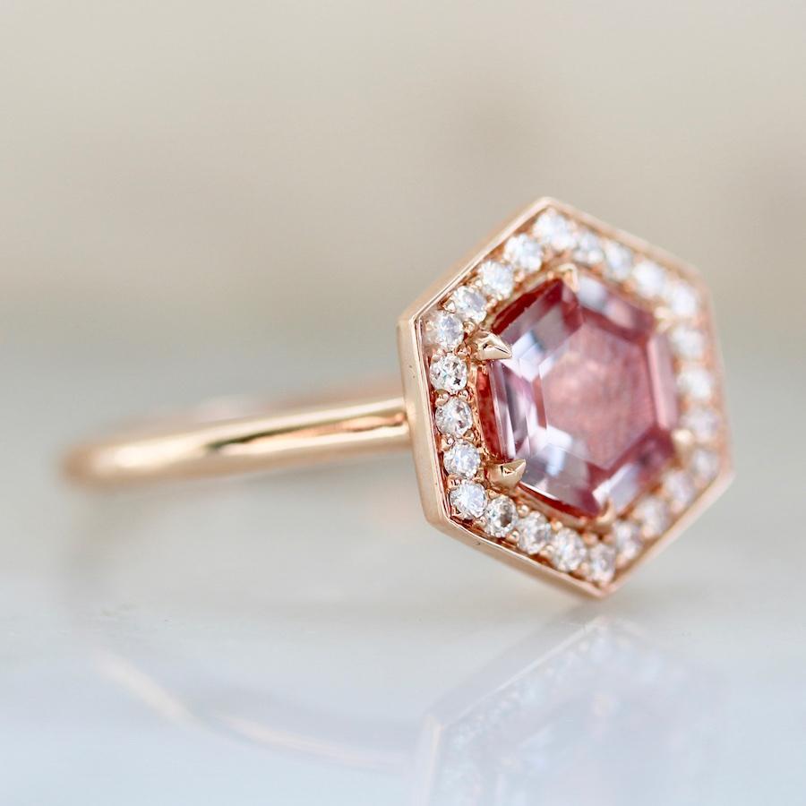 Clover Hexagon Cut Pink Sapphire Ring