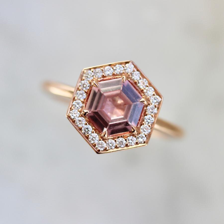 Clover Hexagon Cut Pink Sapphire Ring