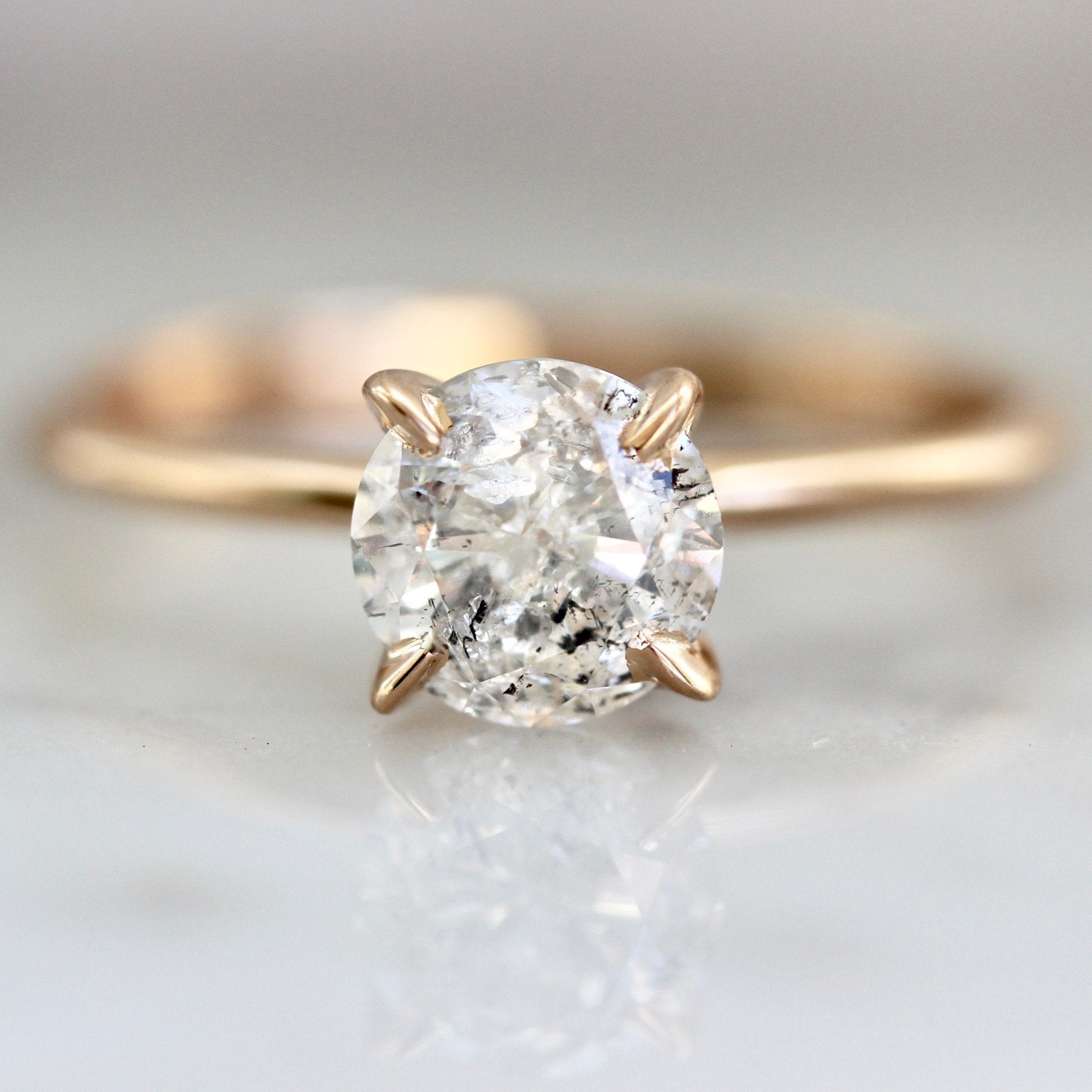 Stella Icy Salt & Pepper Round Cut Diamond Ring In Peach Gold