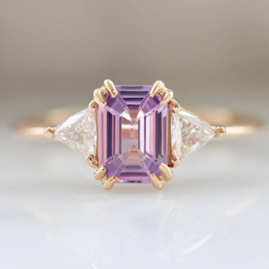 Gem Breakfast Bespoke Ring Pink Sugar Emerald Cut Sapphire & Diamond Trillion Ring