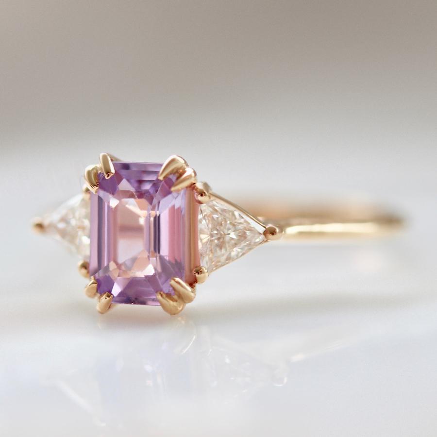 
            Gem Breakfast Bespoke Ring Pink Sugar Emerald Cut Sapphire &amp; Diamond Trillion Ring