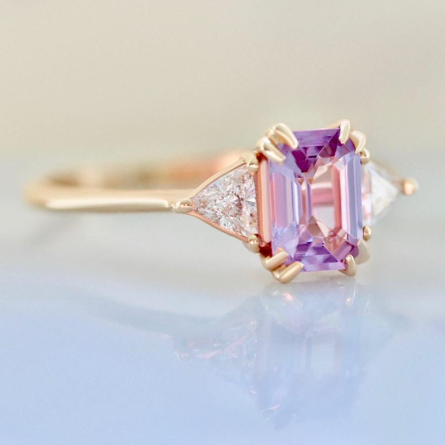Gem Breakfast Bespoke Ring Pink Sugar Emerald Cut Sapphire & Diamond Trillion Ring