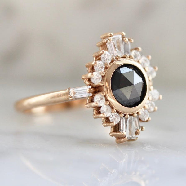 Gem Breakfast Bespoke Ring Starlight Black Rose Cut Diamond Ballerina Ring