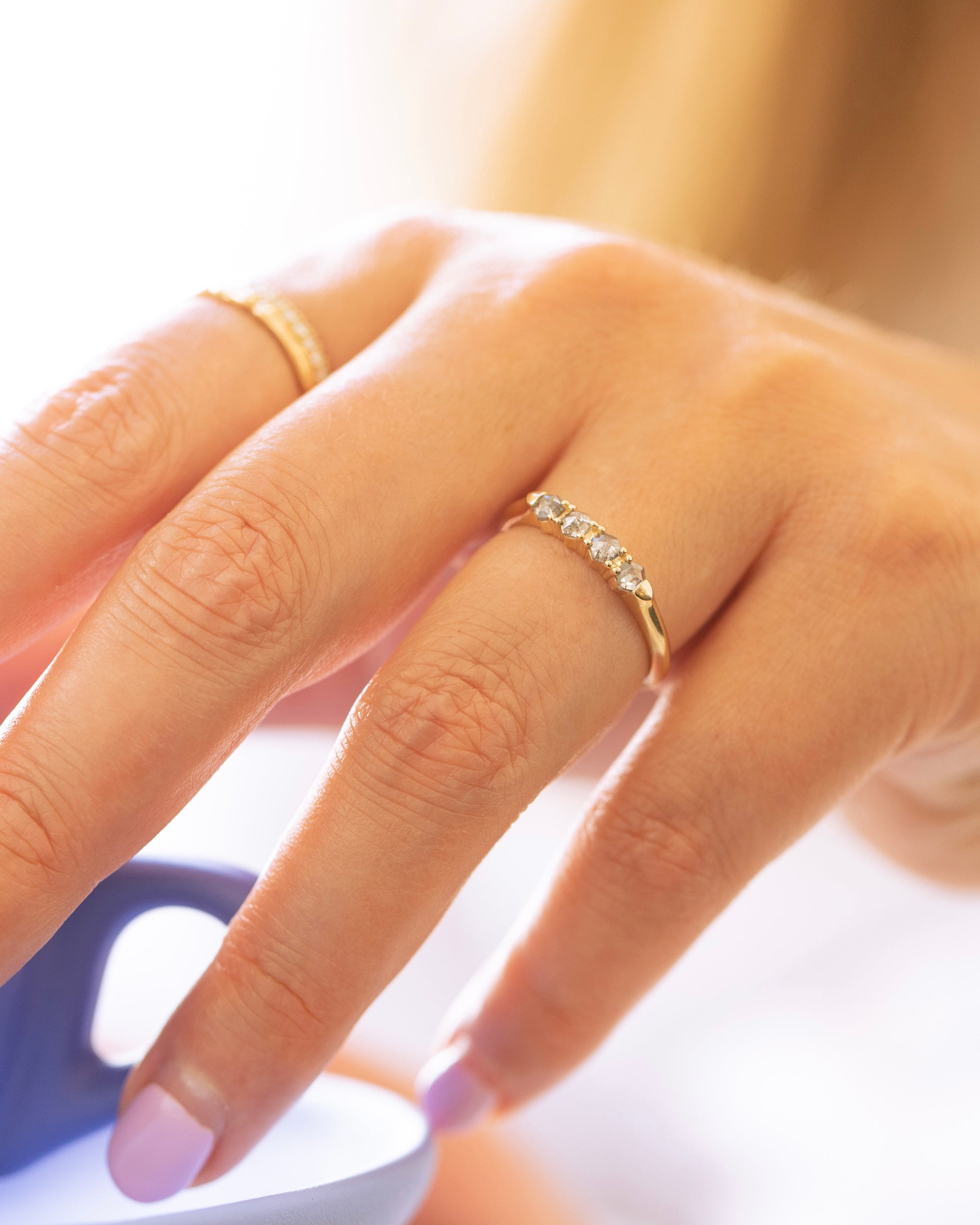 Obscura Salt and Pepper Hexagon Rose Cut Diamond Band