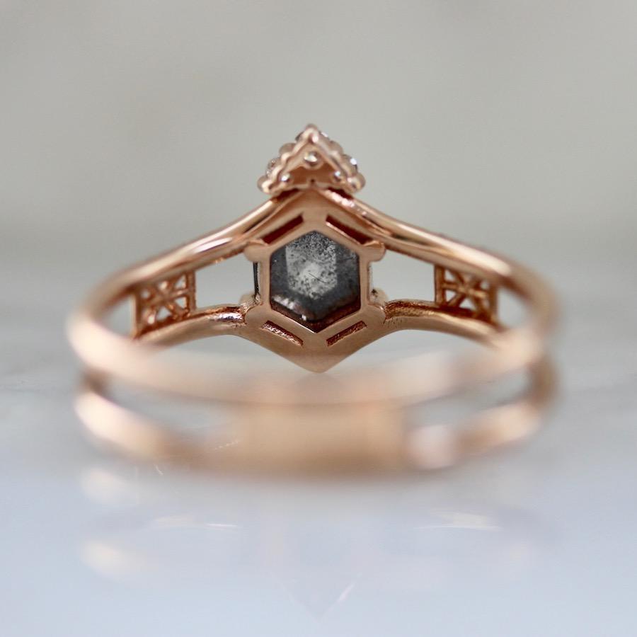 Hidden Space Jewelry Ring Made For Your Hexagon Cut Diamond Ring in Rose Gold