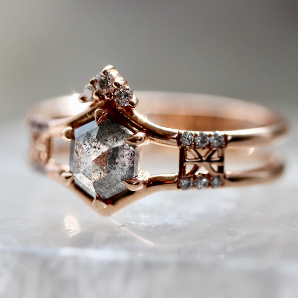 Hidden Space Jewelry Ring Made For Your Hexagon Cut Diamond Ring in Rose Gold