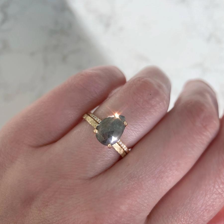 
            Mira Pear Rose Cut Grey Diamond Ring