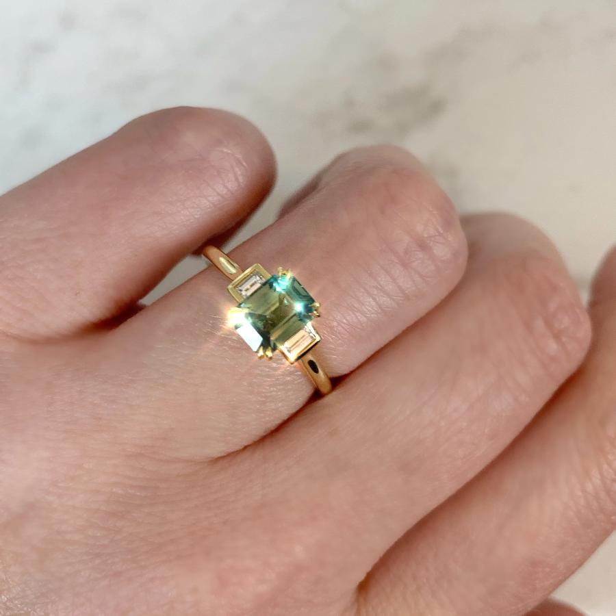 Camilla Green Sapphire and Diamond Ring in Yellow Gold