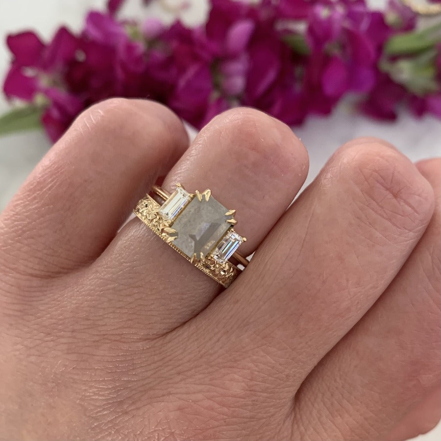 Pillow Talk Opalescent Emerald Rose Cut Diamond Ring