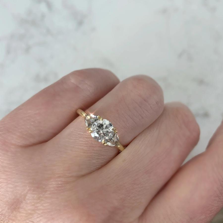 Drei Three Stone Salt and Pepper Diamond Ring