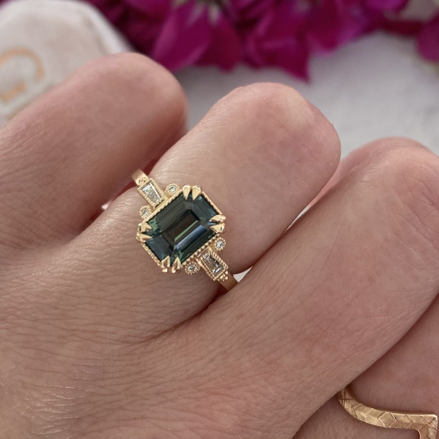 
            Starling Green Emerald Cut Sapphire &amp; Diamond Ring