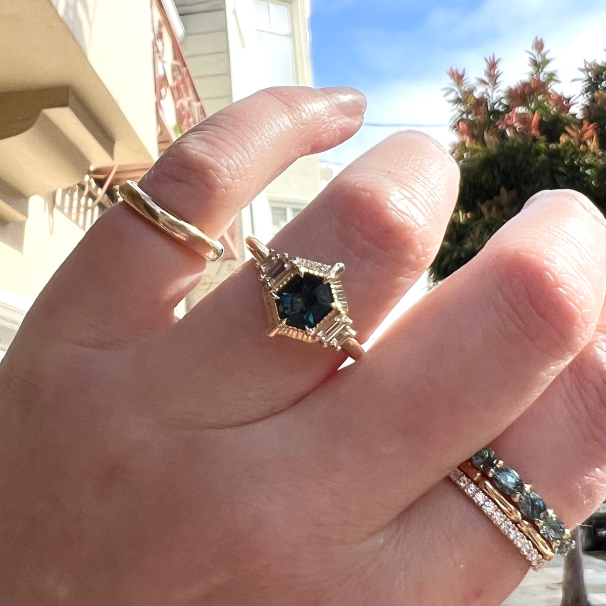 
            green Hexagon Sapphire Ring