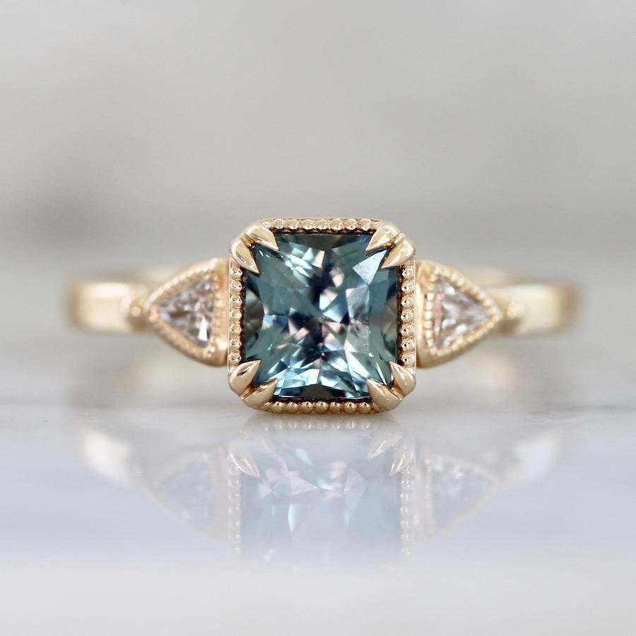 Jilian Maddin Ring Bicoastal Teal Blue Sapphire & Diamond Ring