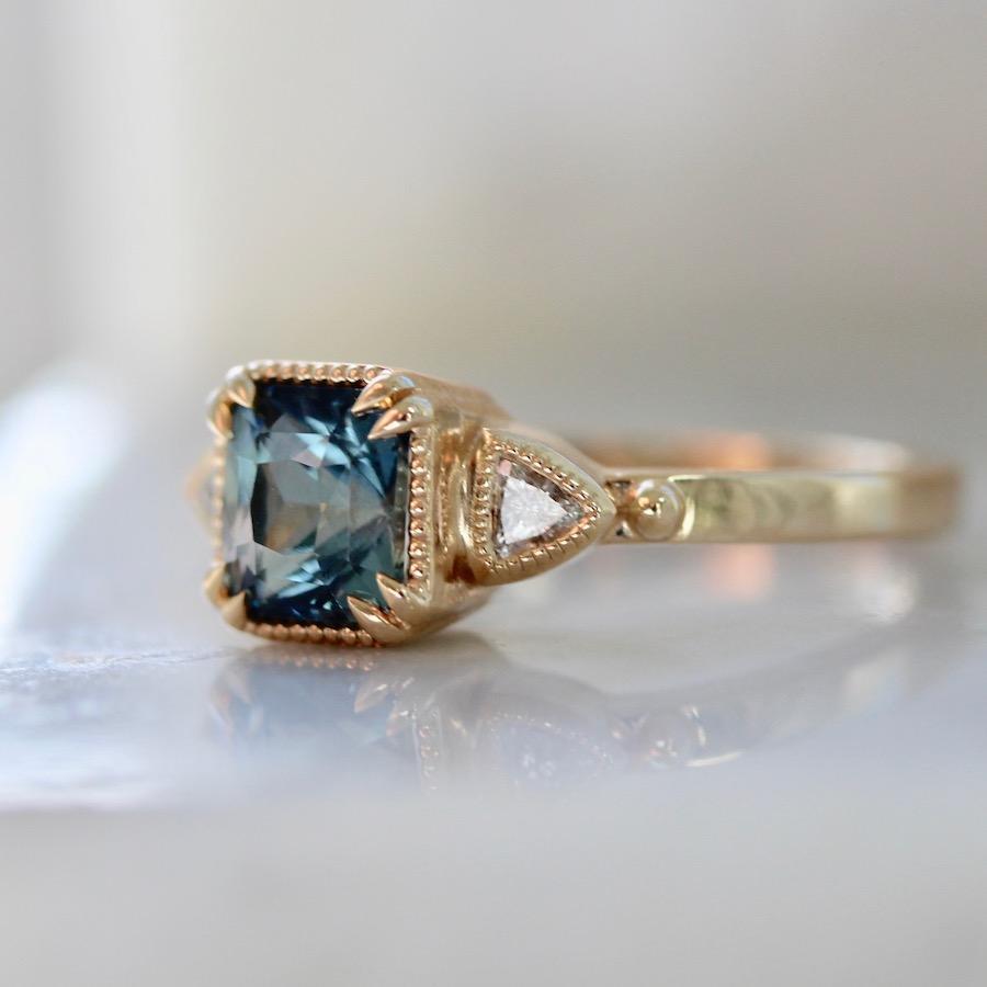 Jilian Maddin Ring Bicoastal Teal Blue Sapphire & Diamond Ring