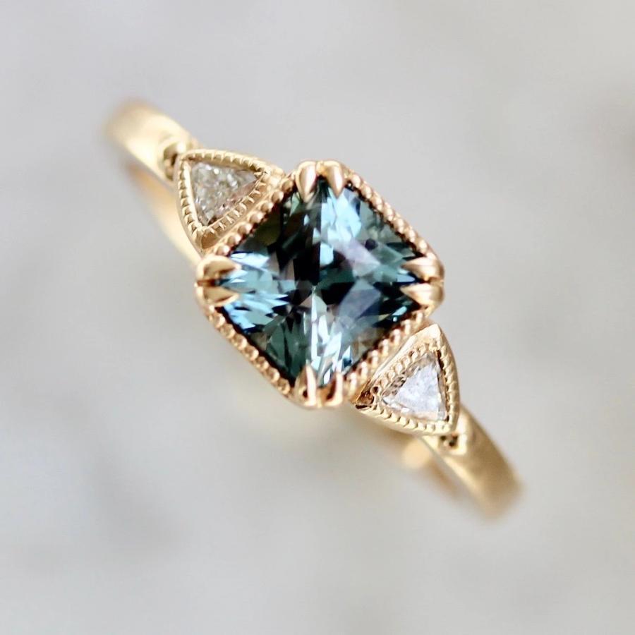 Jilian Maddin Ring Bicoastal Teal Blue Sapphire & Diamond Ring
