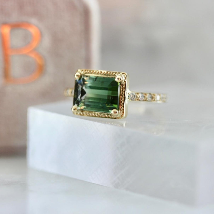 
            Laurel Green Emerald Cut Tourmaline Ring