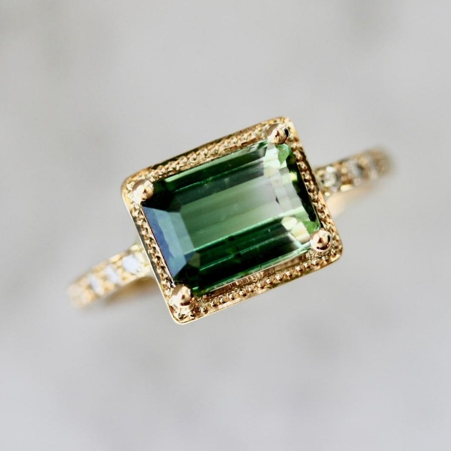 Laurel Green Emerald Cut Tourmaline Ring