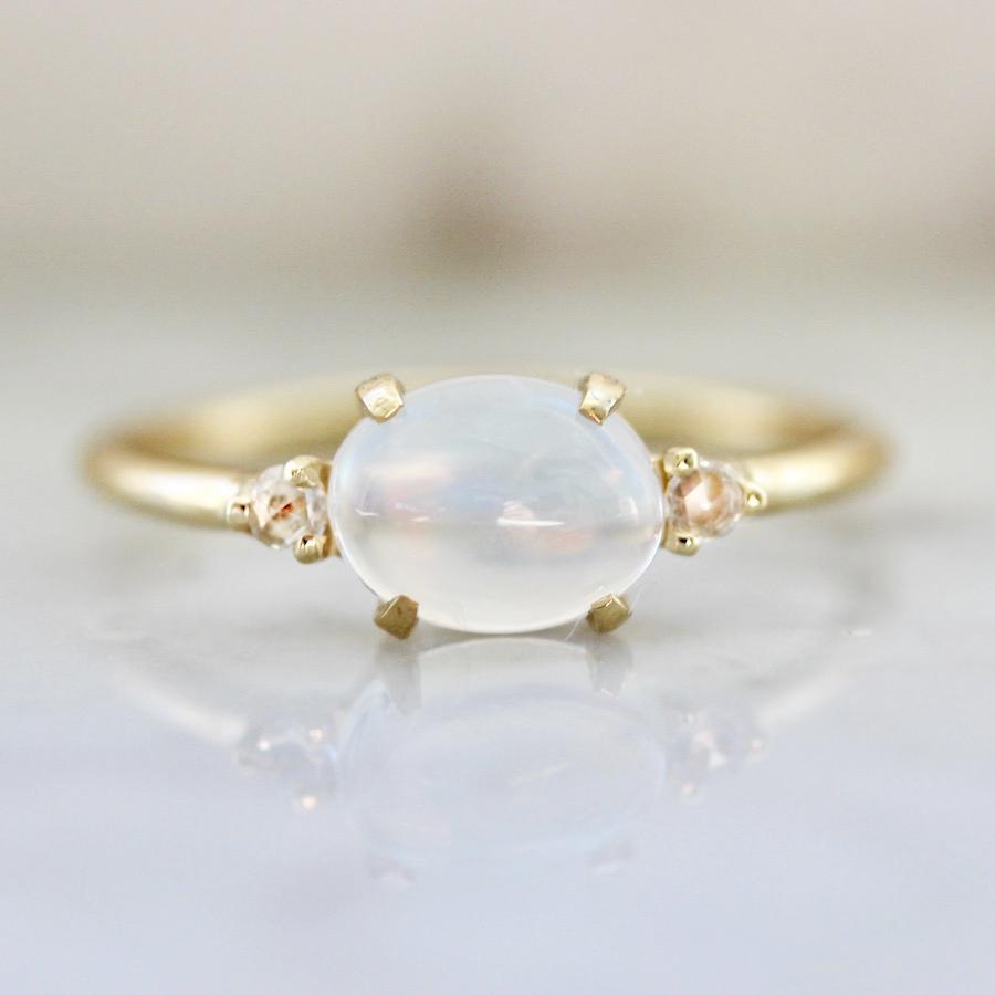 Pear Moonstone Wedding Ring Set - Abhika Jewels