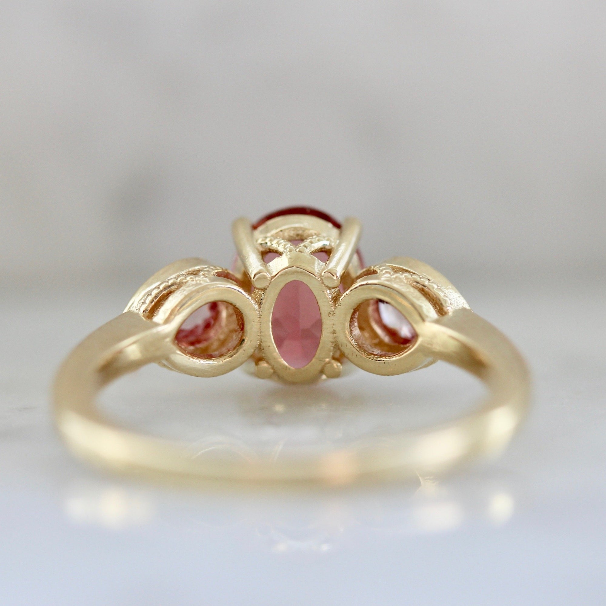 Mason Grace Ring Elodie Pink Tourmaline and Sapphire 3 Stone Ring