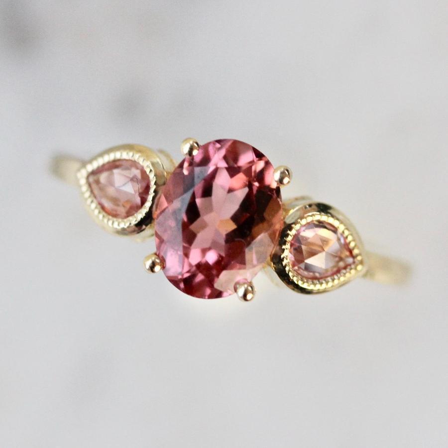 Mason Grace Ring Elodie Pink Tourmaline and Sapphire 3 Stone Ring